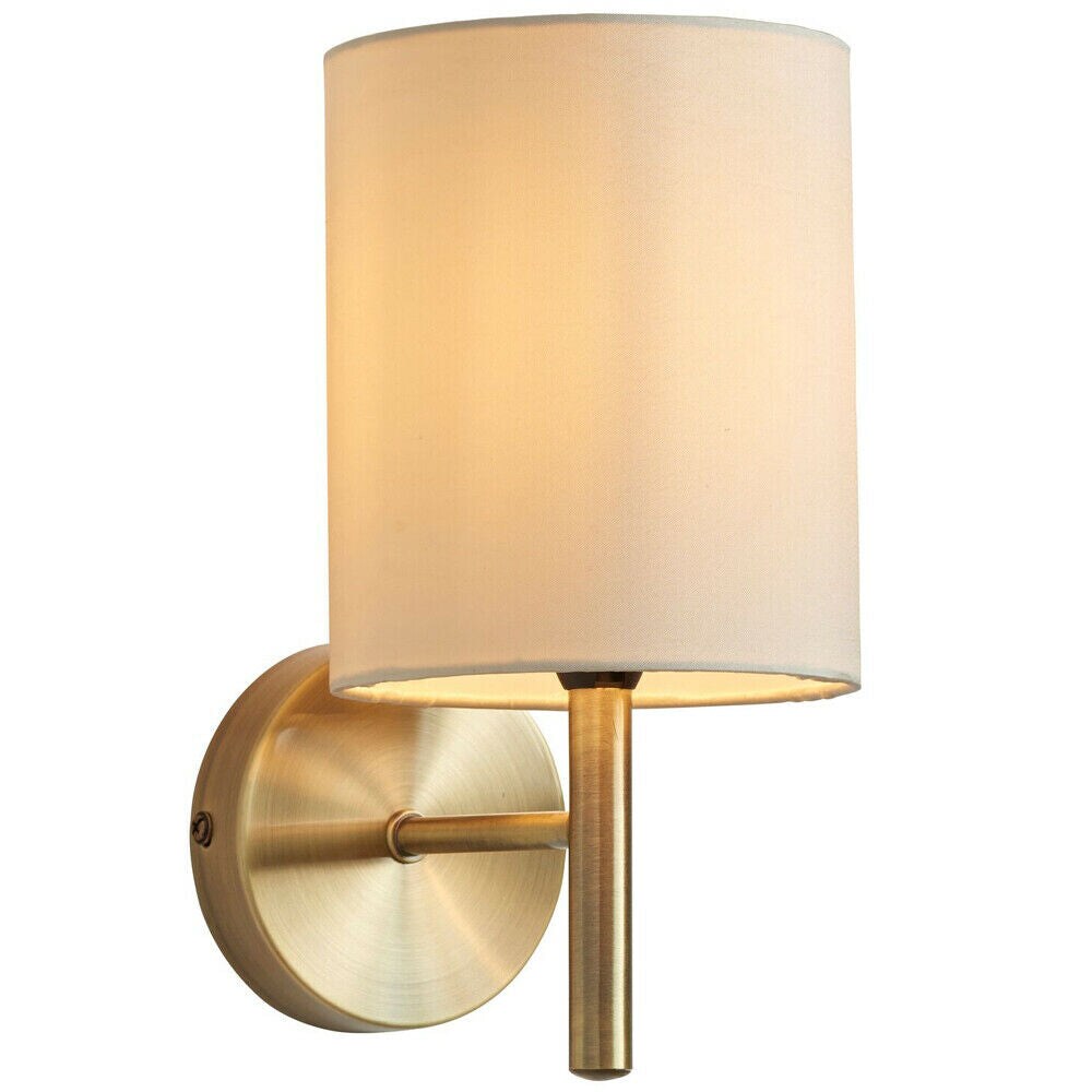 Loops Dimmable LED Wall Light Antique Brass & Cream Shade Modern Lounge Lamp Lighting in Metallics