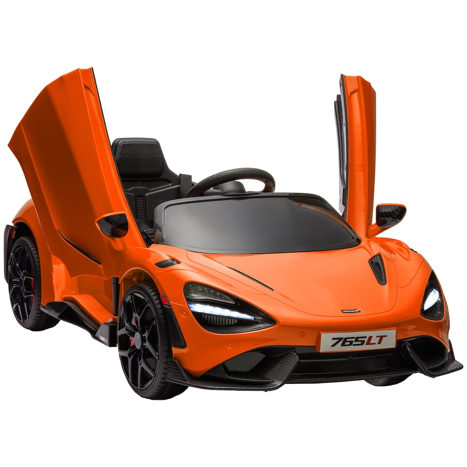 image 1 of AIYAPLAY McLaren 765LT Licensed Electric Car for Kids with Butterfly Doors, 12V Kids' Electric Ride on with Remote Control, Transport Wheels, LED Lights, MP3 Music, Horn, for 3-6 Years, Orange
