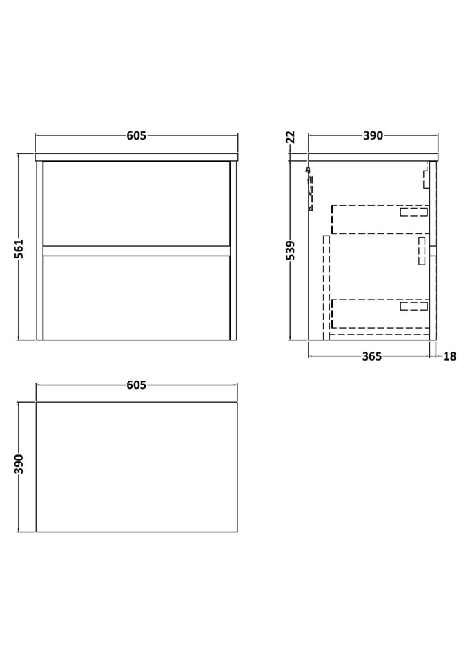 image 1 of Balterley Chartley Contemporary 2 Drawer Wall Hung Vanity Unit with Laminate Worktop, 600mm