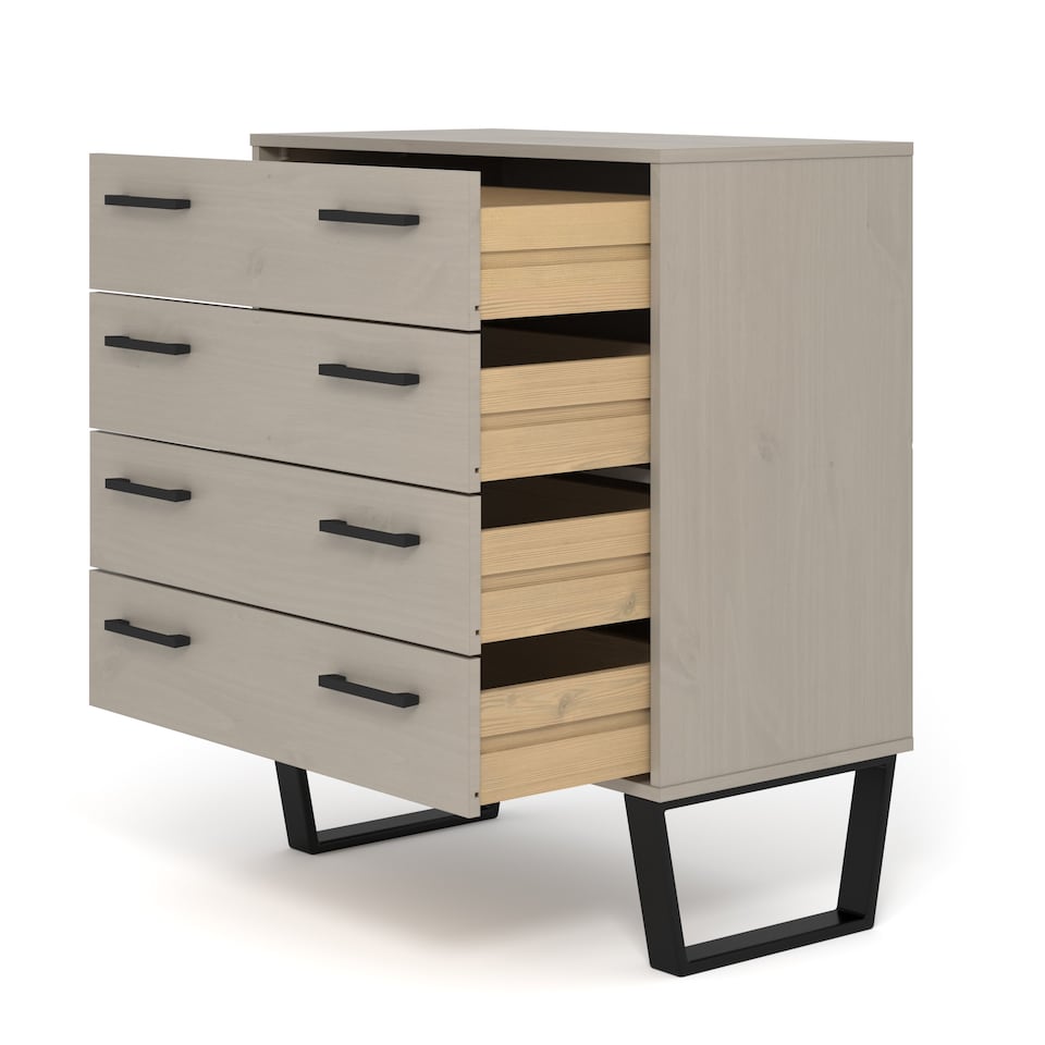 image 1 of Texas 4 Drawer Chest of Drawers - Industrial Style Pine Bedroom Storage Cabinet with Metal Legs | Grey | Grey | 1