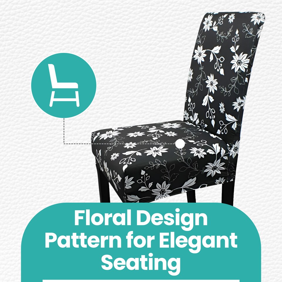 image 1 of Printed High-Back Chair Covers, Spandex Stretch Protective Slipcover - Black