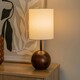image 2 of ValueLights Brandon White Tall Linen Lamp Shade Dark Walnut Wood Ball Table Lamp with Bulb Brown