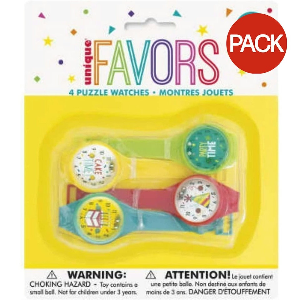 Unique Party Ball Game Puzzle Watch Party Favours (Pack of 4) - Multicoloured - One Size