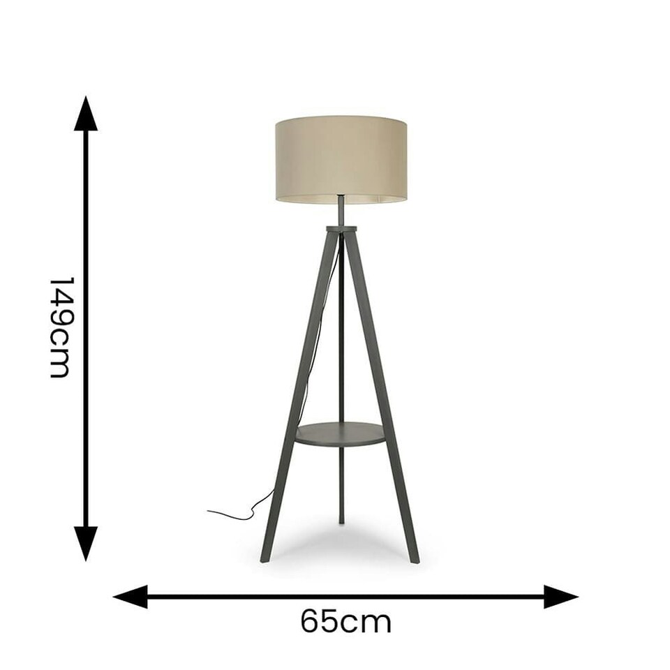 image 1 of ValueLights Morrigan Natural Shade Grey Wood Tripod Floor Lamp | Cream