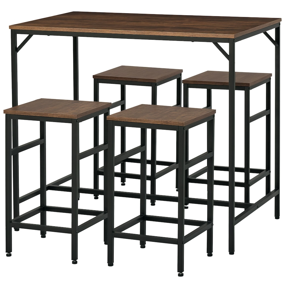 image 1 of HOMCOM Industrial Rectangular Dining Table Set with 4 Stools for Dining Room