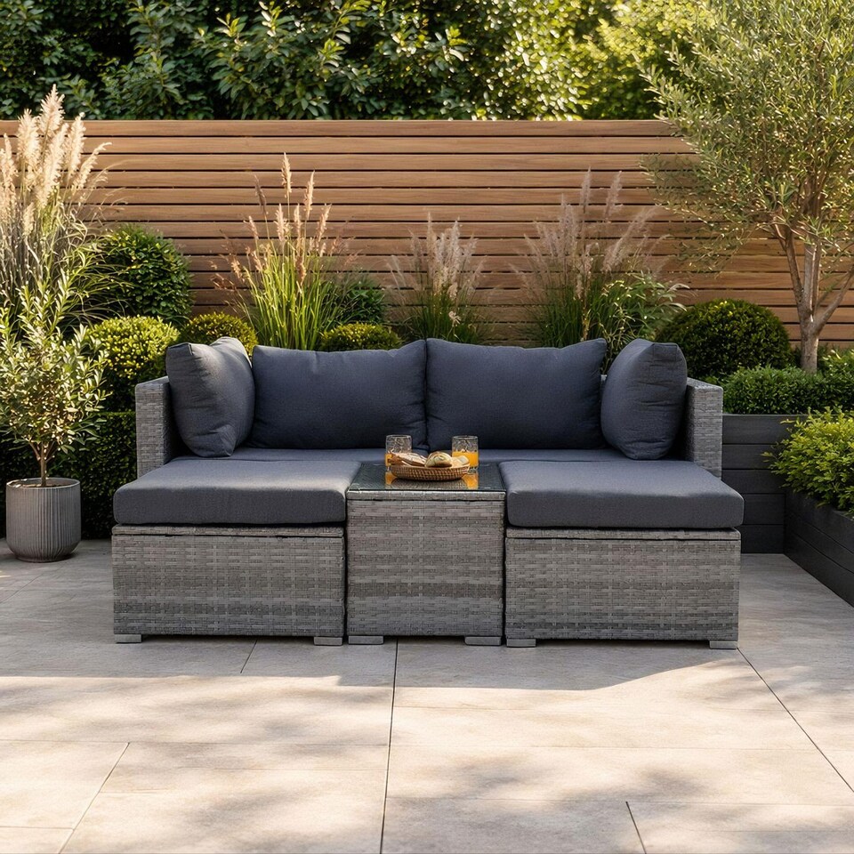 image 1 of 5 Piece Modular Outdoor Garden Set Corner Chairs Padded Seats Garden Furniture