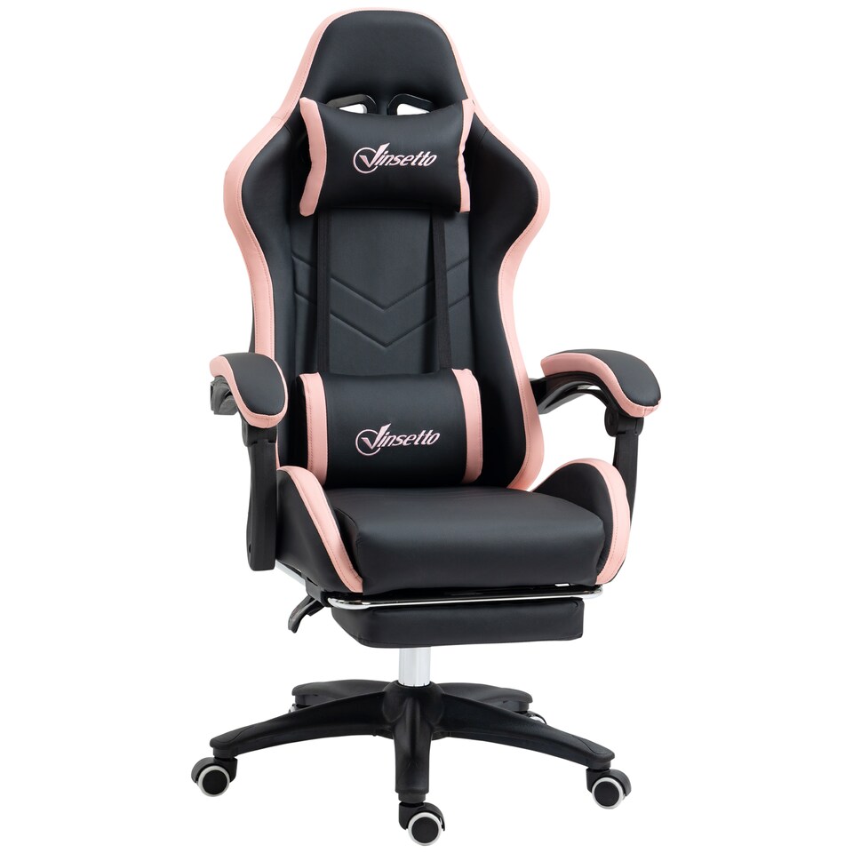 image 1 of Vinsetto Computer Gaming Chair, PU Leather Office Desk Chair with Footrest, Swivel Wheels, 135  Reclining Back, Lumbar Support, Headrest for Home, Black and Pink | Black | Black