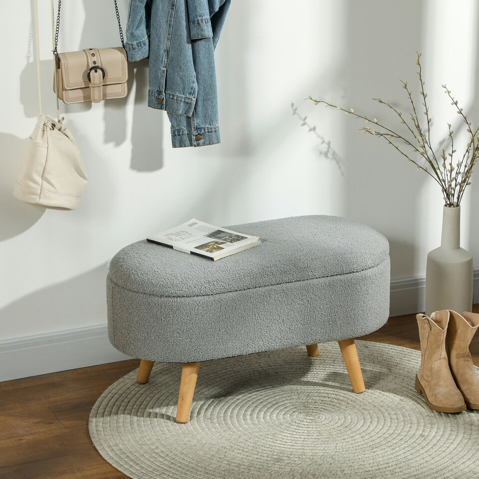 image 1 of HOMCOM Ottoman Storage Bench for Hallway, Living Room, Charcoal Grey