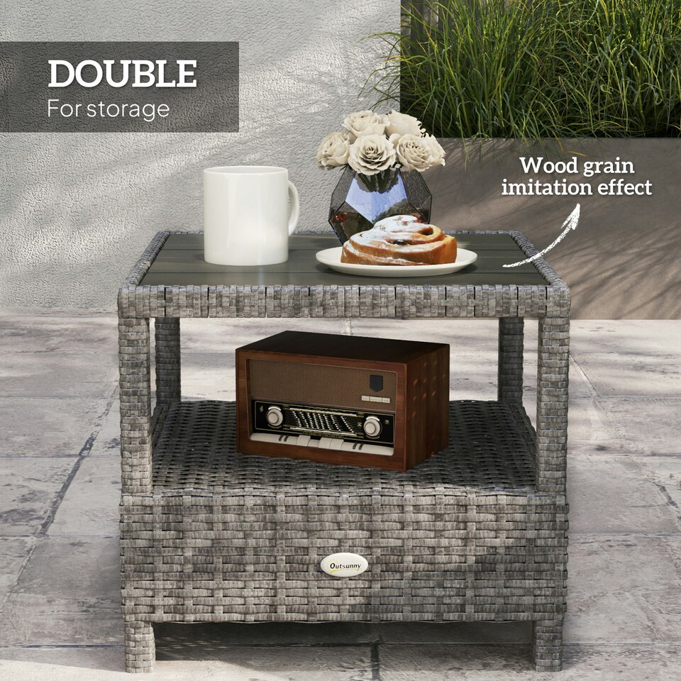 image 1 of Outsunny 3 Pieces Rattan Bistro Set with Cushions for Outdoor, Grey