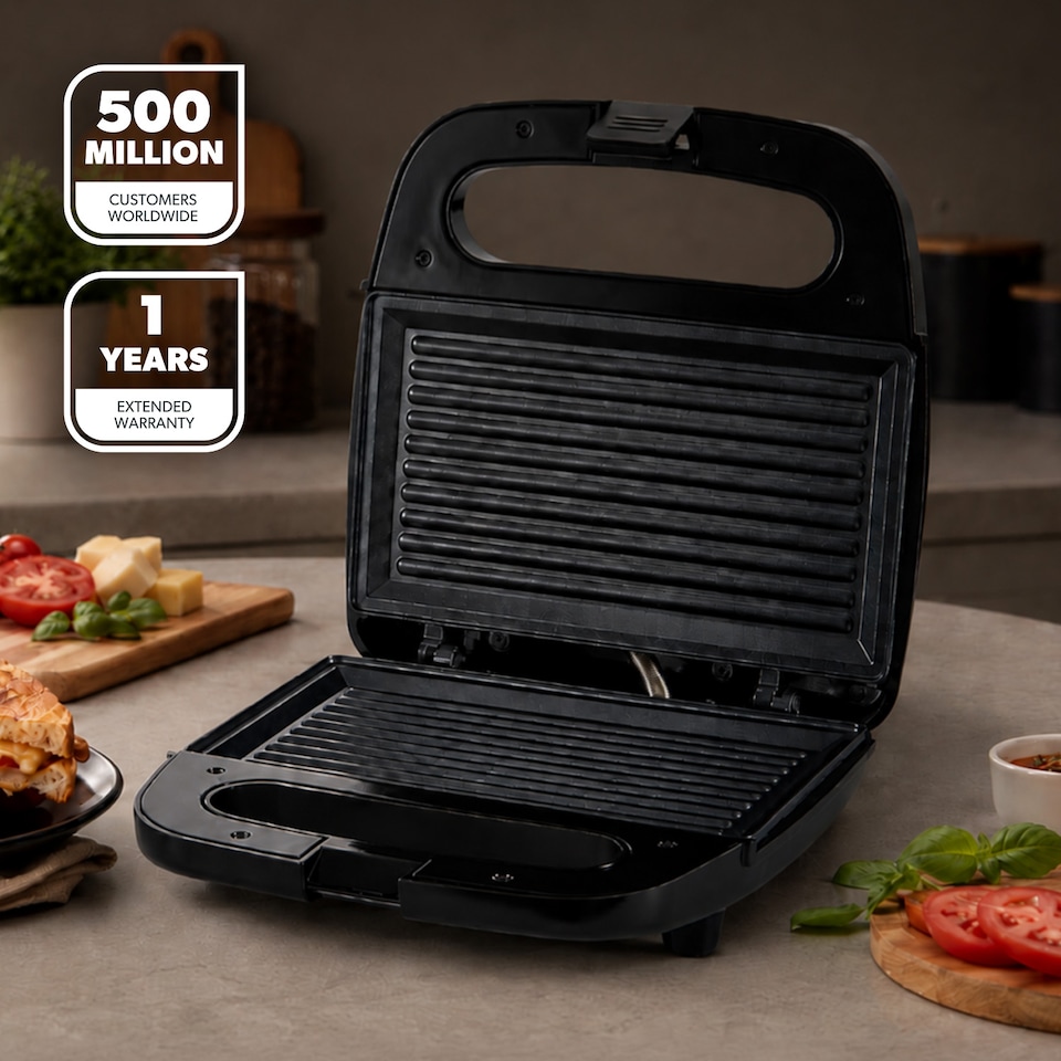 image 1 of GEEPAS Panini 2-Slice Sandwich Toasting Press & Grill 750W - Black