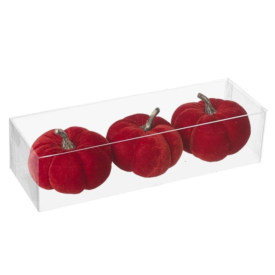 image 1 of Heaven Sends Halloween set of three red velvet pumpkin decorations