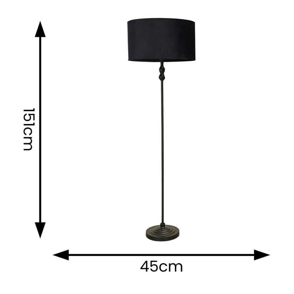 image 1 of ValueLights Maggie Black Candlestick Floor Lamp Black Velvet Shade | Black