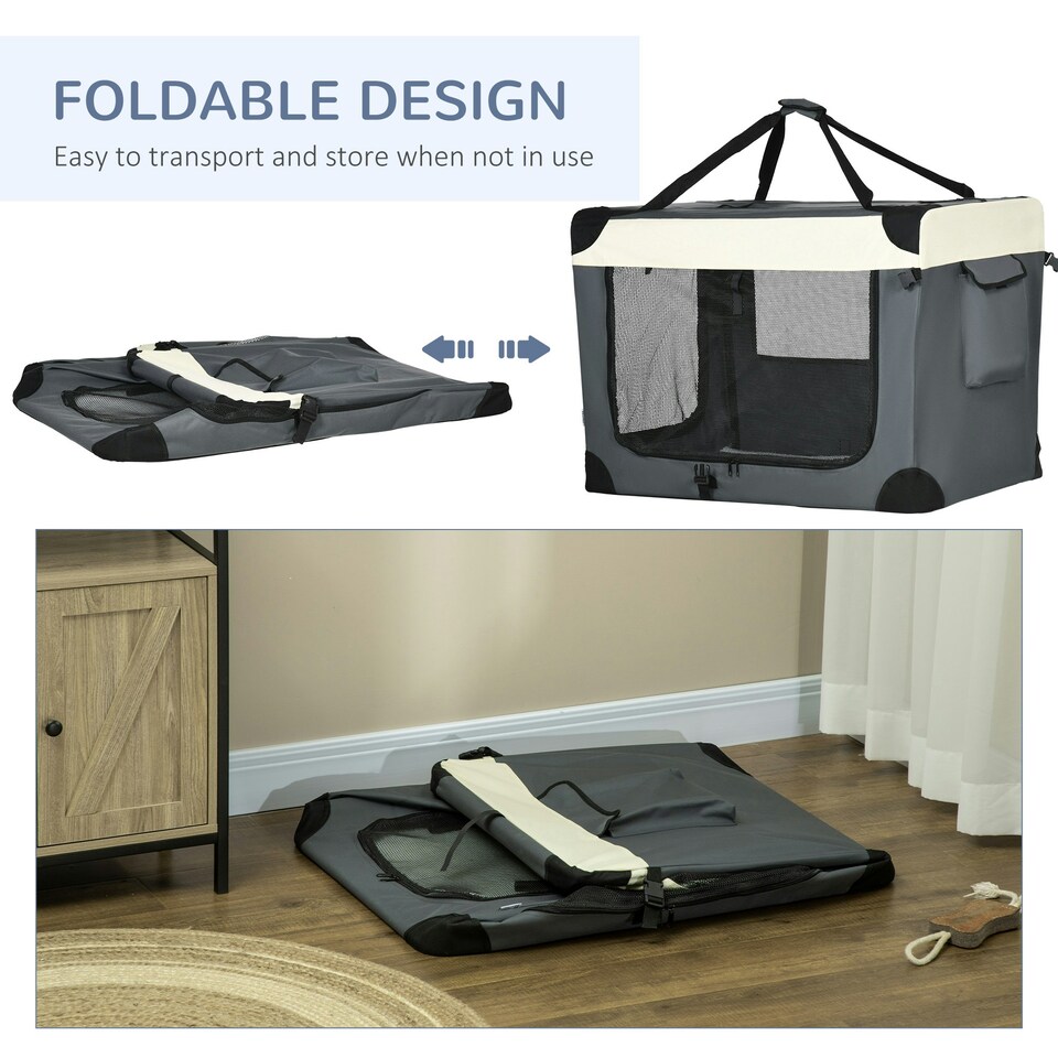 image 1 of PawHut 91cm Foldable Pet Carrier Bag Soft Travel Dog Crate for Large Dogs Grey