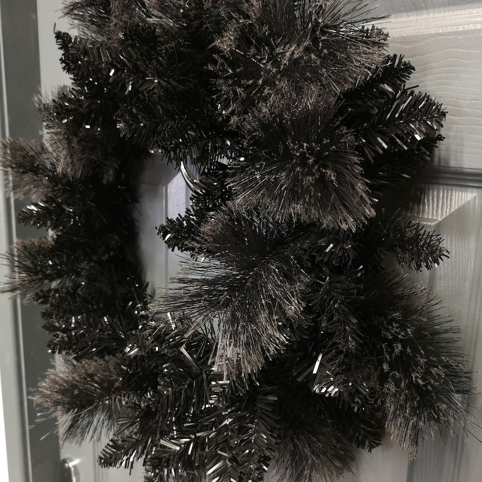 image 1 of 50cm Premier PVC Plain Black Tipped Artificial Christmas Halloween Wreath