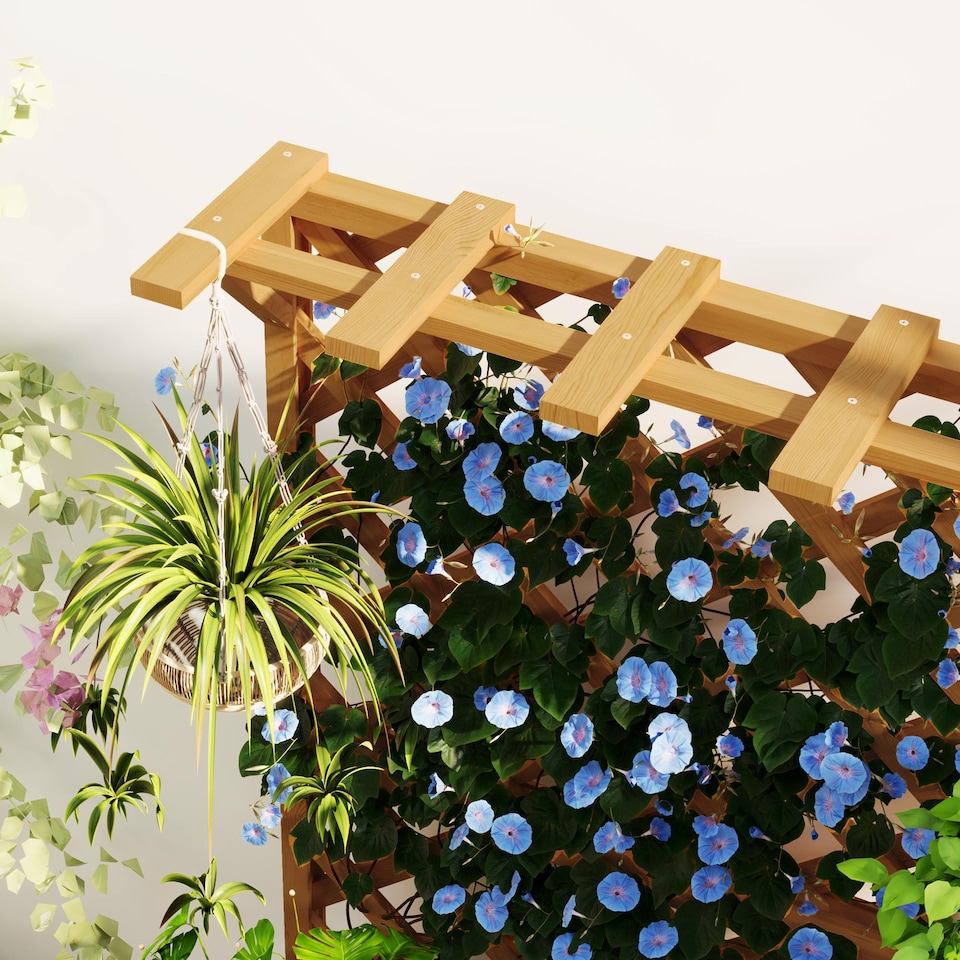 image 1 of Outsunny Outdoor Wooden Planter with Trellis and Drainage Holes, Natural