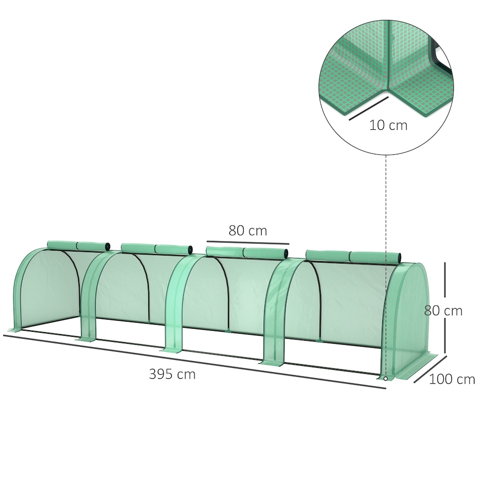 image 1 of Outsunny Tunnel Greenhouse Steel Frame for Garden w/ Zipper Doors, Green