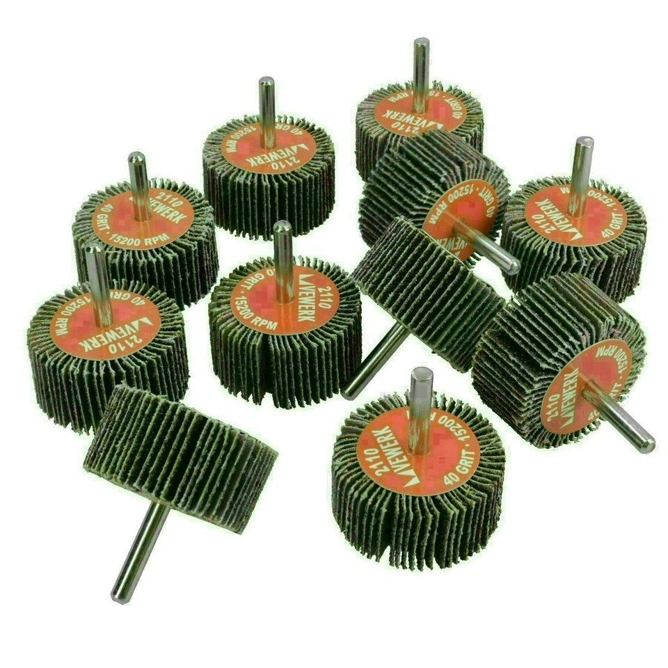 image 1 of 40 Grit 50mm Flap Wheel Disc Abrasive Sanding Pads For Drills 6mm Shank 10 Pack