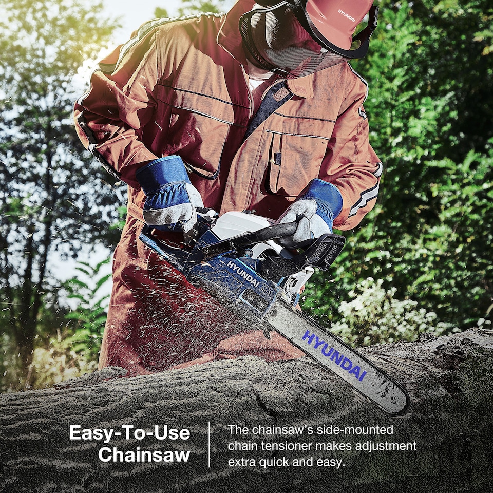 image 1 of Hyundai 20" 50cm 62cc Petrol Chainsaw Cordless 2-Stroke Easy-Start HYC6200X