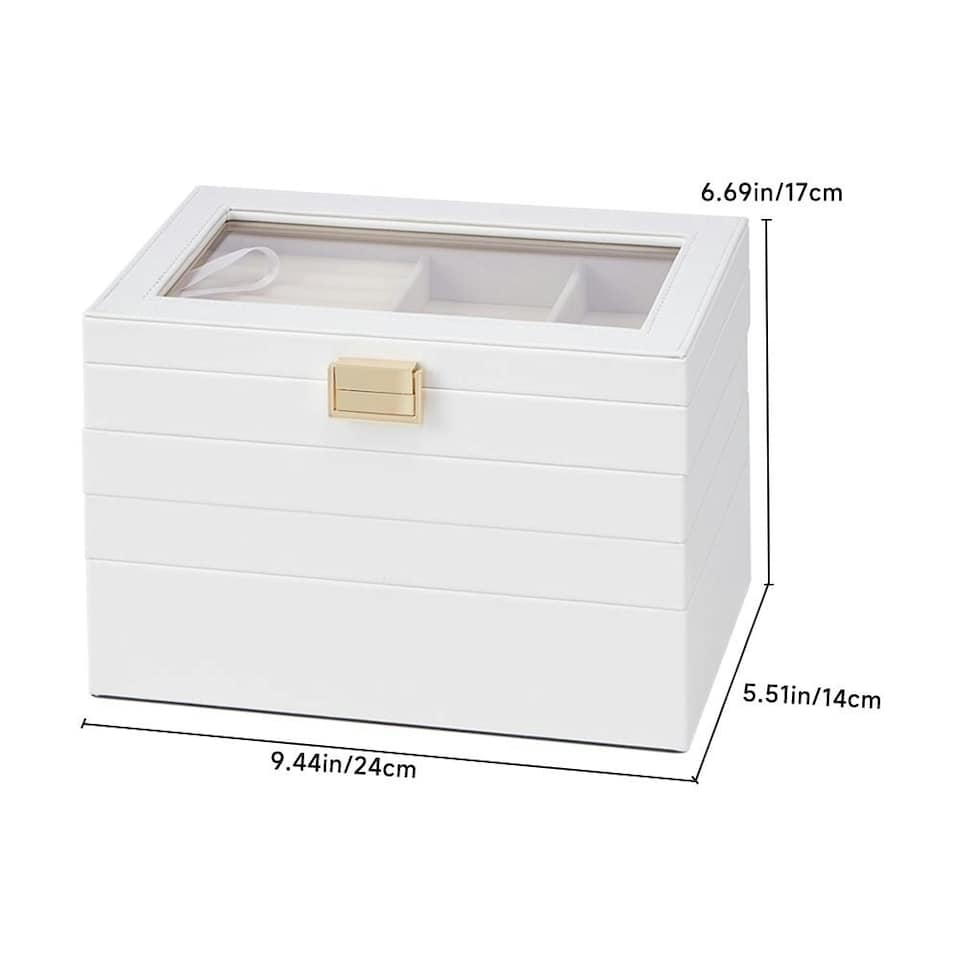 image 1 of Living and Home 4-Tier Jewellery Storage Box with Transparent Lid - White