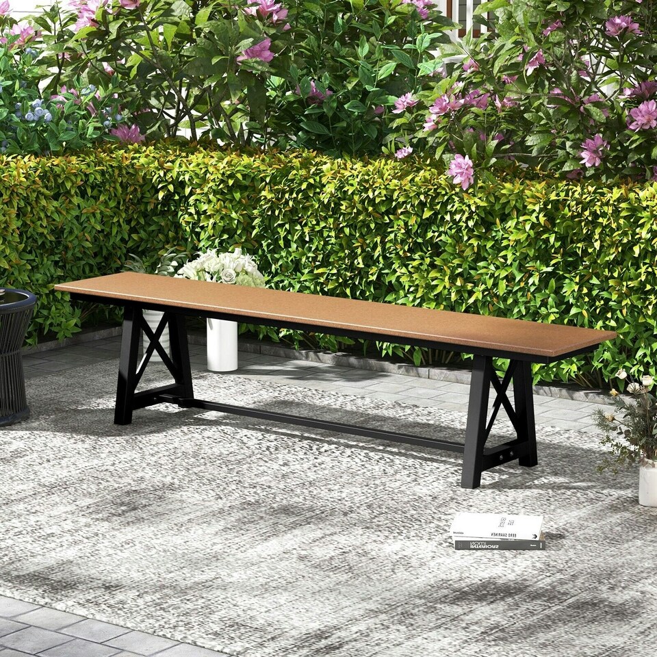 image 1 of COSTWAY Patio 183cm Extra Long Bench Outdoor Backless Bench Brown