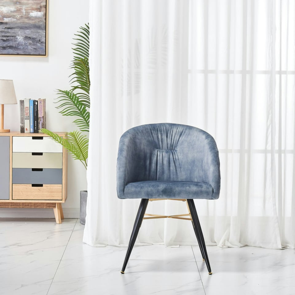 image 1 of Set of 2 Vittorio Velvet Dining Chairs with Black Metal Legs, Quilted Design Modern Accent Chair | Grey