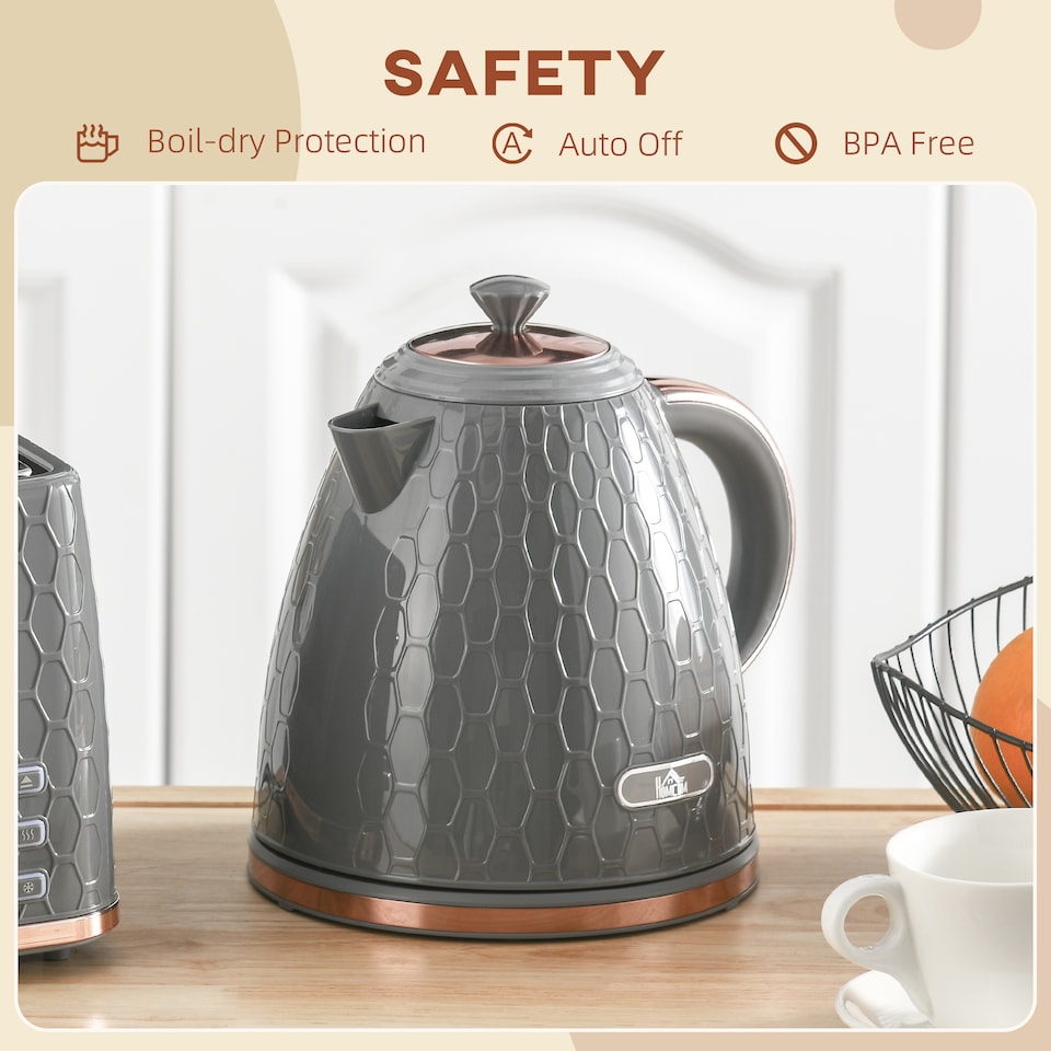 image 1 of HOMCOM Electric Kettle, Fast Boil, 1.7L, 3kW, Swivel, Auto Shut-off, Grey