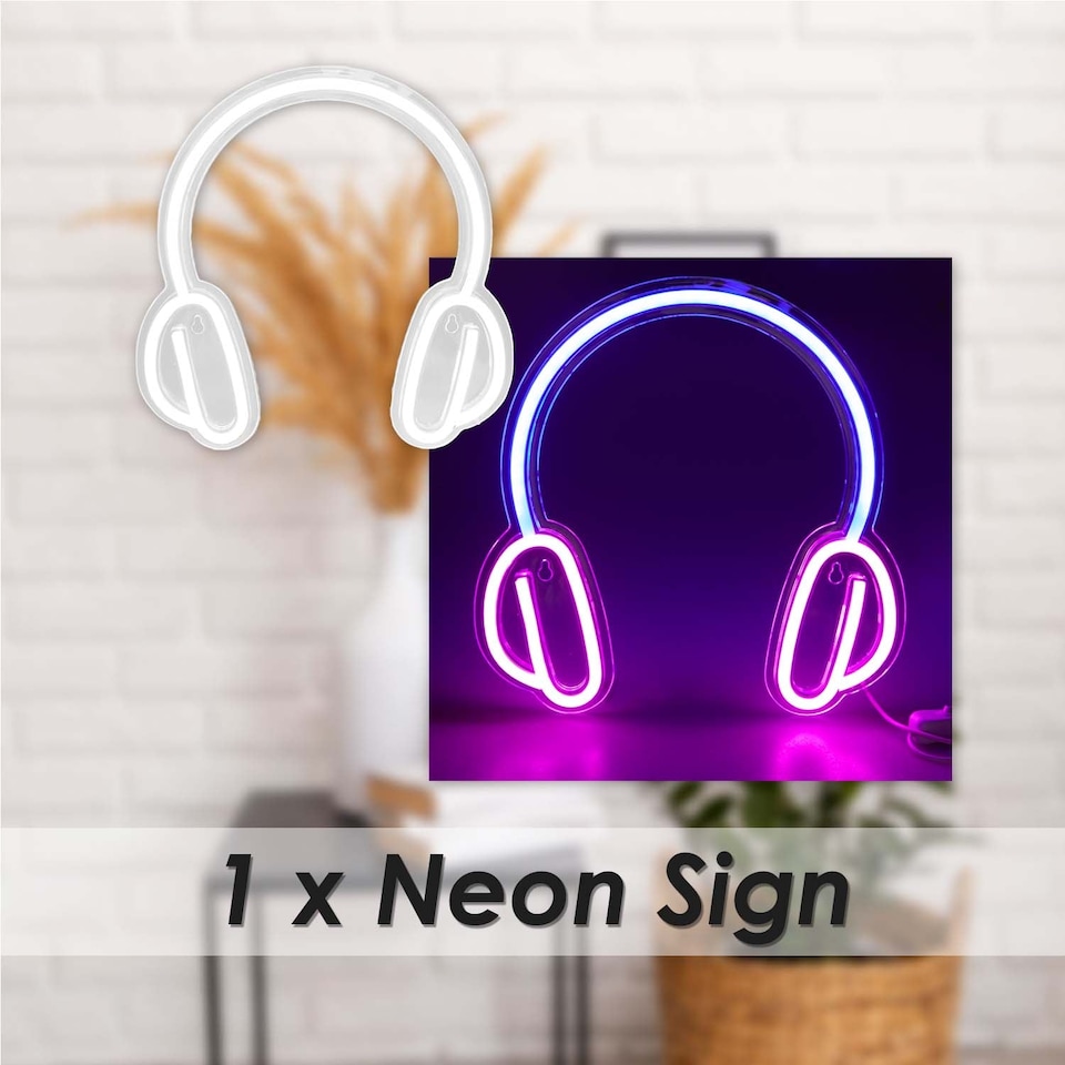 image 1 of PMS Headphone Neon Light USB Powered Multi-coloured - 28cm x 28cm