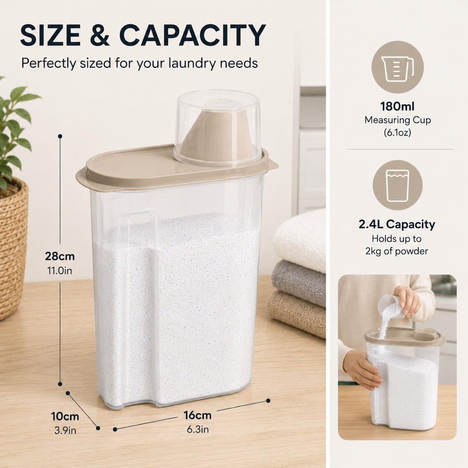 image 1 of 2.4L Laundry Detergent Container Washing Powder Box With Measuring Cup