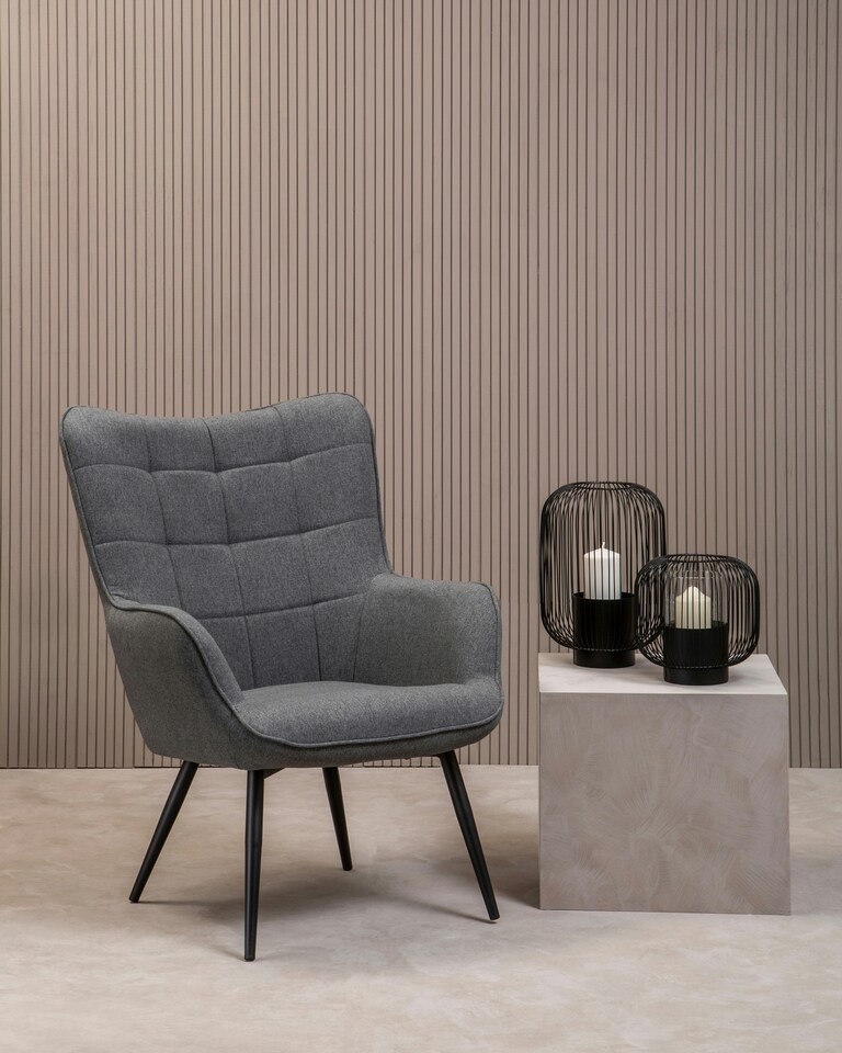image 1 of Interiors by Premier Stockholm Grey Fabric Armchair, High Back Patterned Armchair, Easy to Maintain Bucket Chair