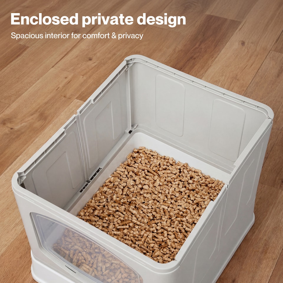 image 1 of Skylos Cat Litter Box Foldable Entry Top Exit Anti Tracking Cat Litter Tray