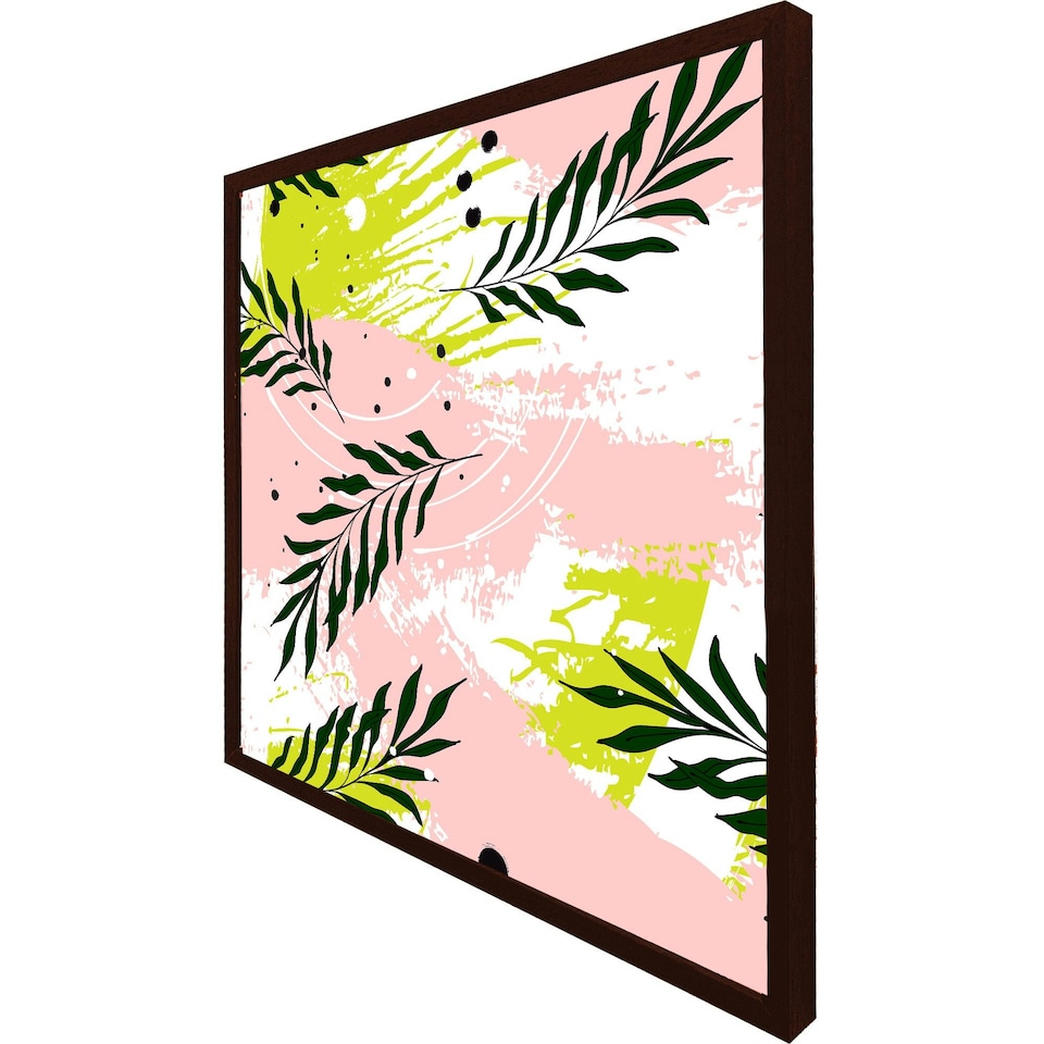 image 1 of Green leaves on brush strokes (Picutre Frame) Brown | Oak | XS