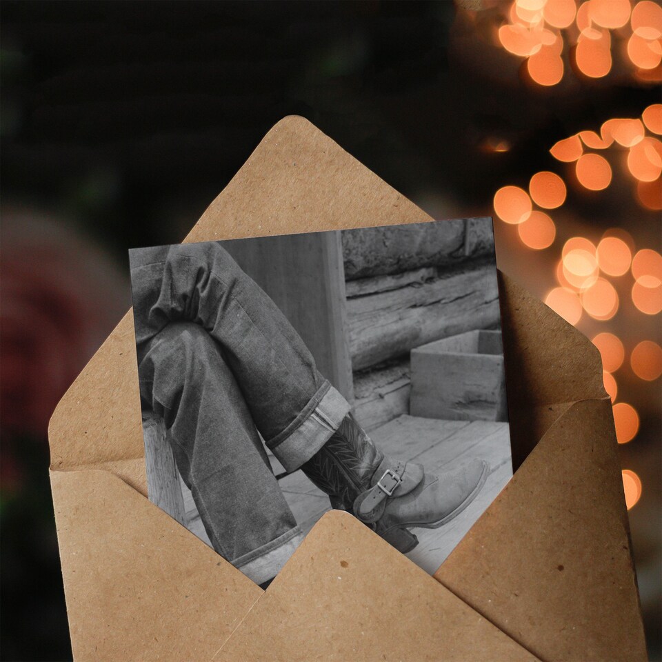 image 1 of Russell Lee Boots and Spurs Vintage Photograph Art Greeting Card