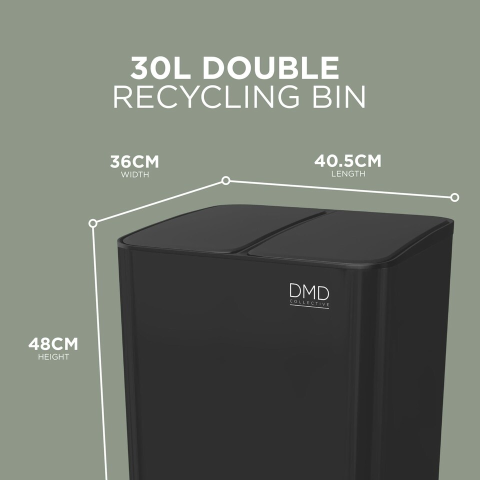 image 1 of DMD 30L Stainless Steel Recycling Bin, 2 x 15L Removable Plastic Recycling Buckets | Silver | Silver