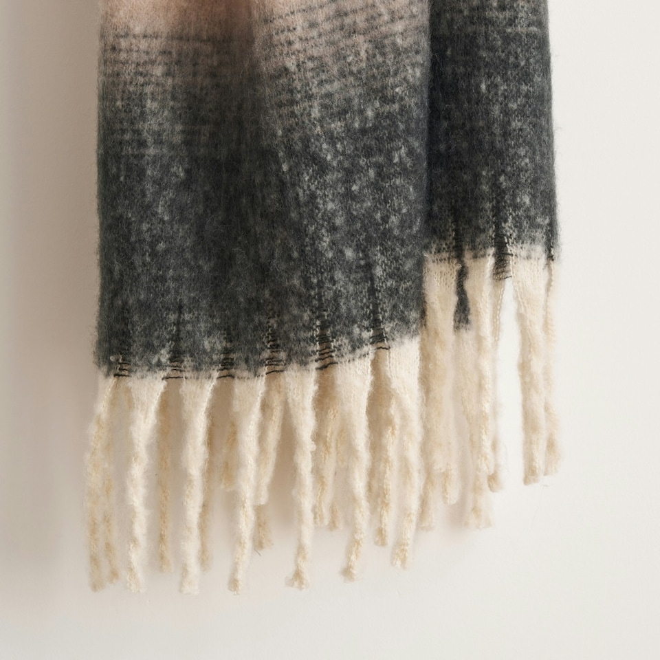 image 1 of Ombre Faux Mohair Throw - Soft, Stylish, Fringed Blanket Grey
