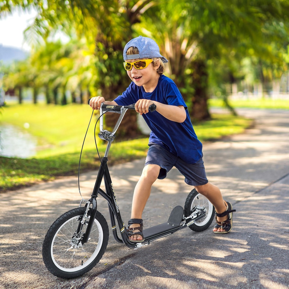 image 1 of HOMCOM Teen Scooter Adjustable Height Dual Brakes Rubber Wheels Kickstand, Black