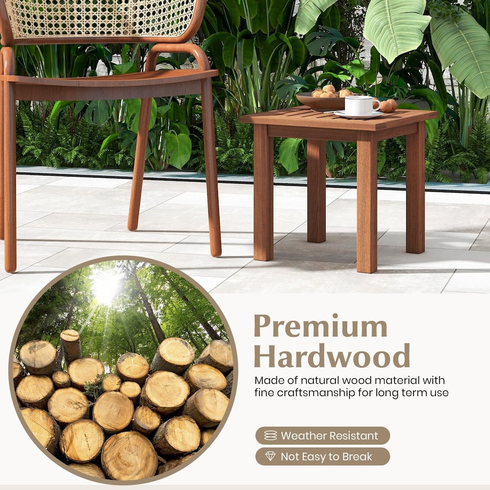 image 1 of Patio Hardwood Side Table Outdoor Square End Table Wooden Slatted Coffee Table
