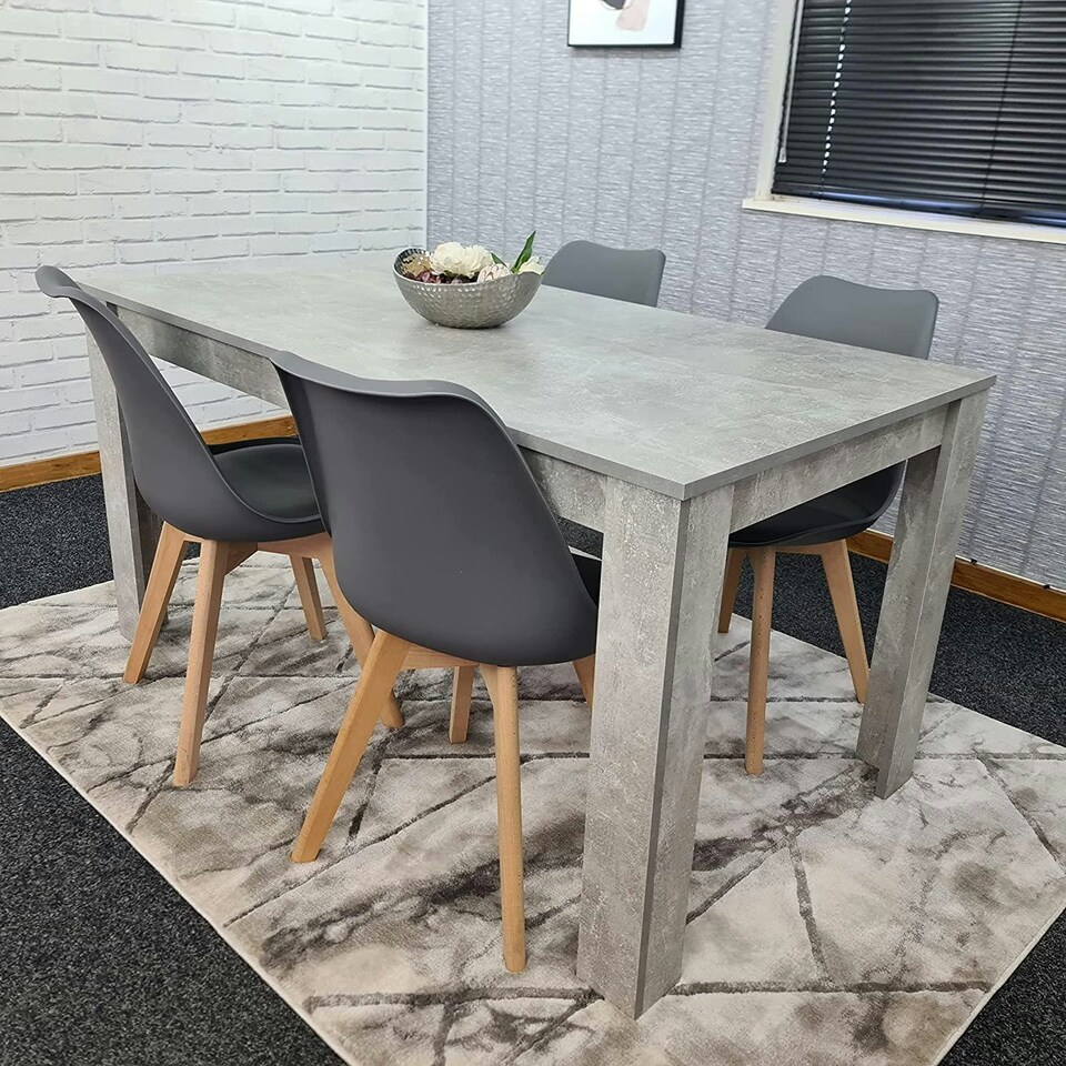 Oak Effect Dining Table Set With 4 Grey Faux Leather Chairs Dining Room ...