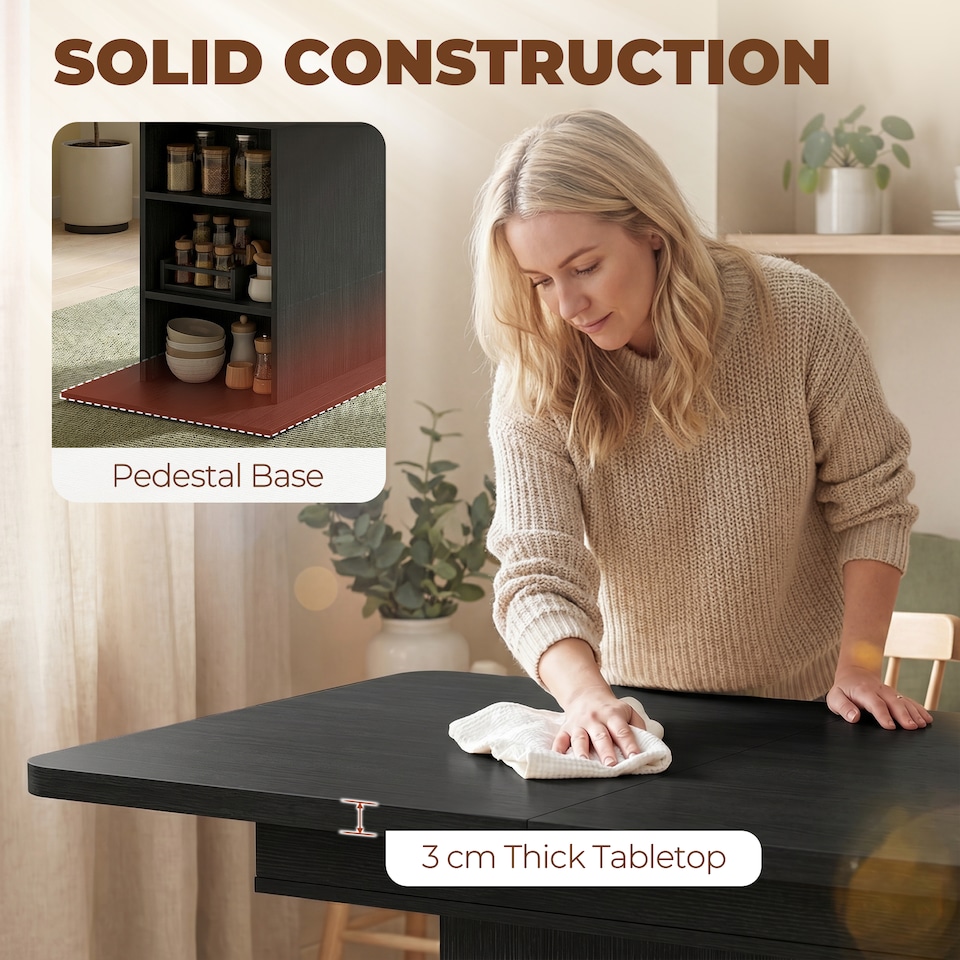 image 1 of HOMCOM Extendable Dining Table for 4-6, Kitchen Table with Shelves