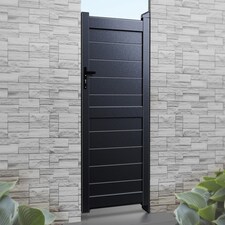 Pedestrian Gate 1200x1800mm Black - Horizontal Solid Infill and Flat Top Black