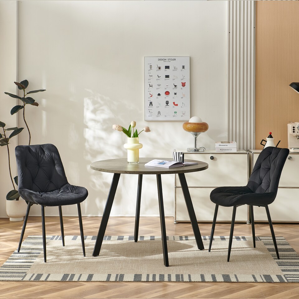 image 1 of SONARA Modern Set of 2 Velvet Dining Chairs with Ergonomic Upholstered Seat | Black