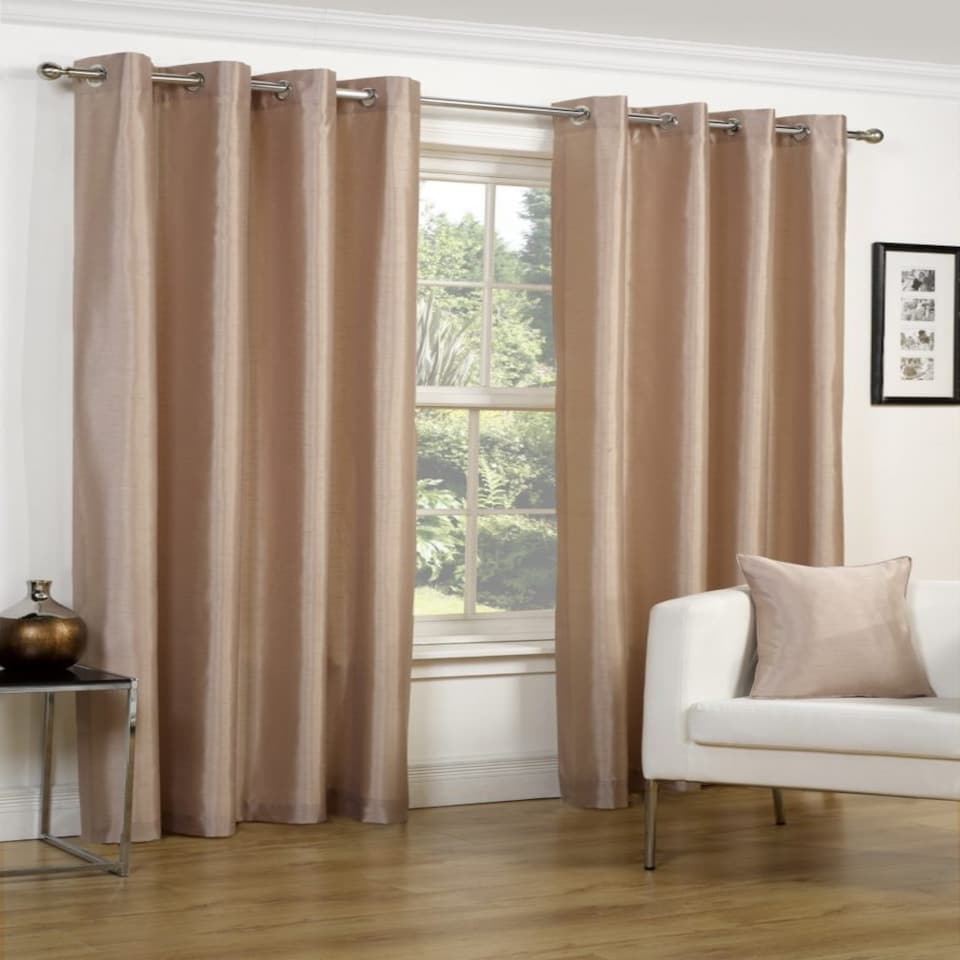 image 1 of Faux Silk Lined Eyelet Curtains 228cm x 183cm Latte
