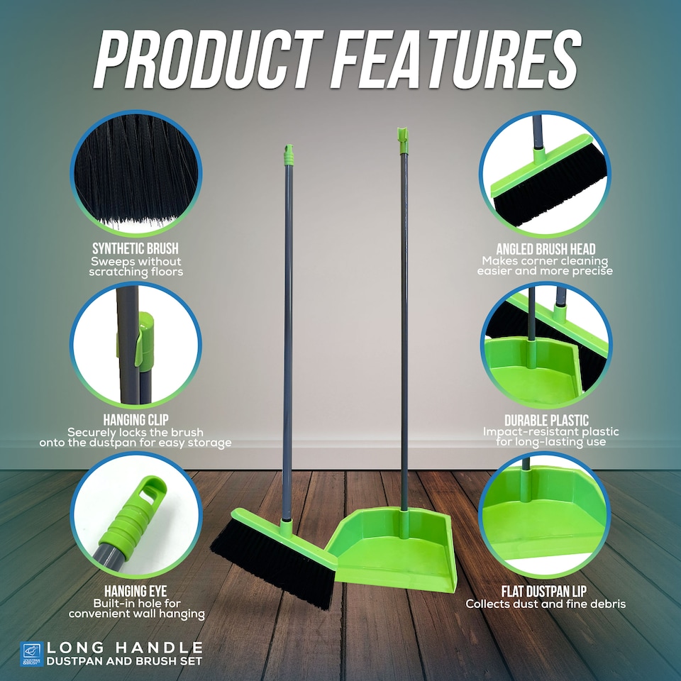 image 1 of Long Handled Upright Dustpan and Brush Set Ergonomic Standing Sweeper