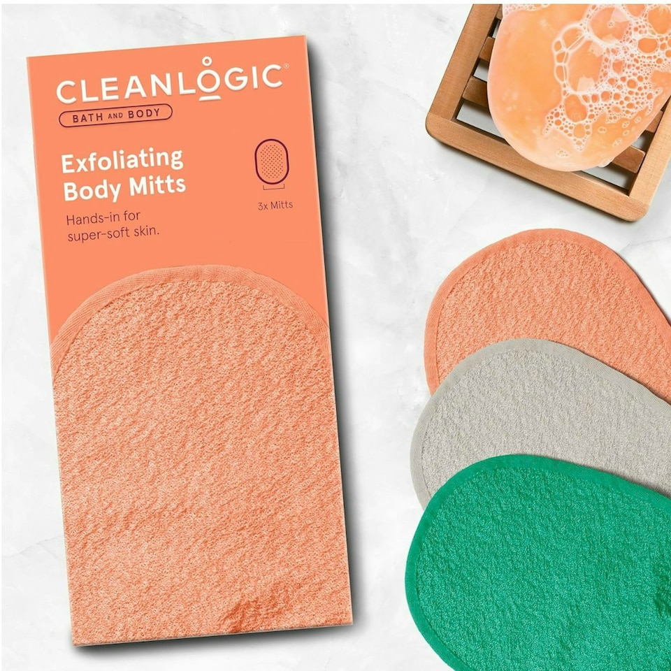 image 1 of Cleanlogic Bath and Body Exfoliating Body Mitts Contains 3 Pairs