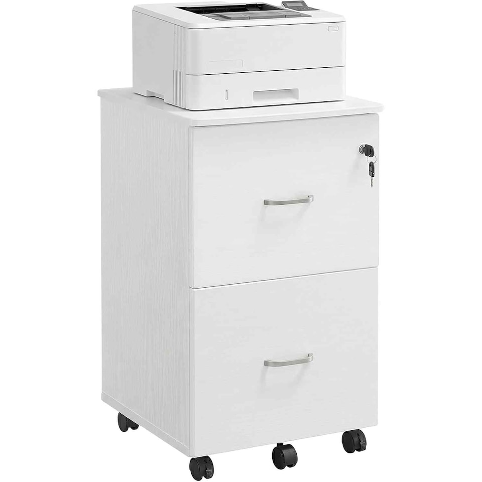 image 1 of Rolling File Cabinet with 2 Lockable Drawers, Mobile Printer Stand, Home Office Storage, White