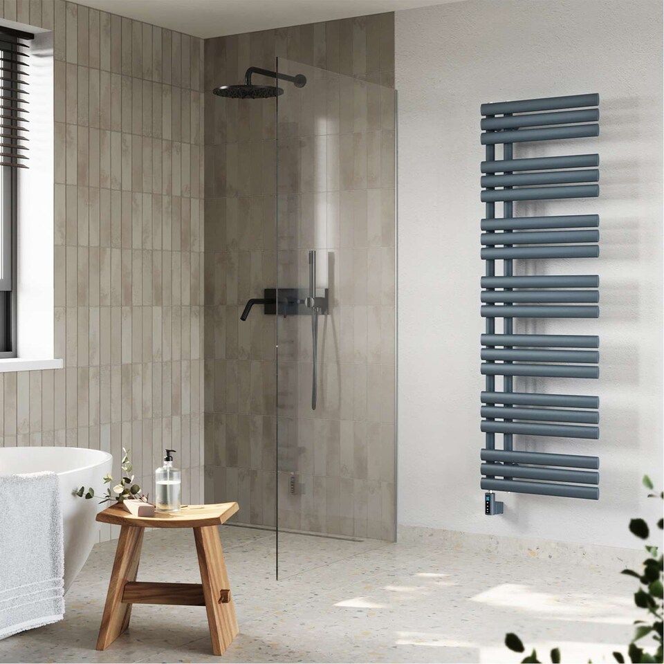 image 1 of Percival - Anthracite Electric Towel Rail H1592mm x W500mm 800w Thermostatic WIFI