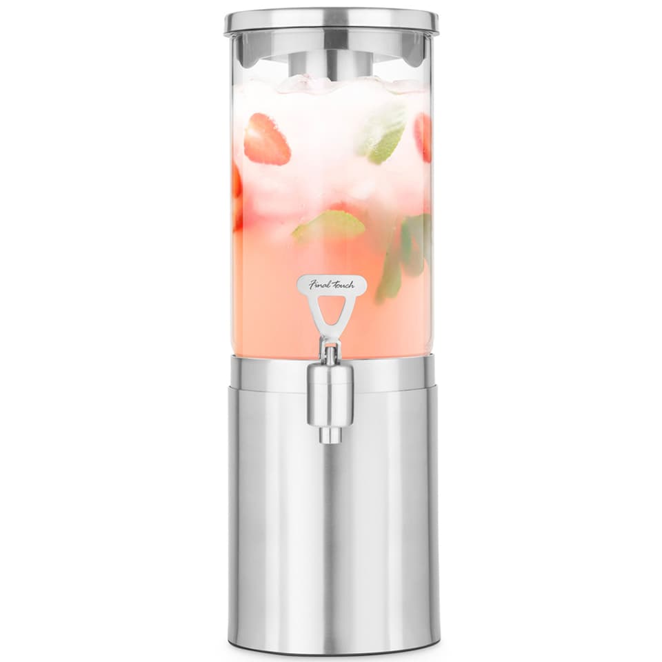 image 1 of Final Touch Stainless Steel & Glass Beverage Dispenser with Chilling Tube 1.5L