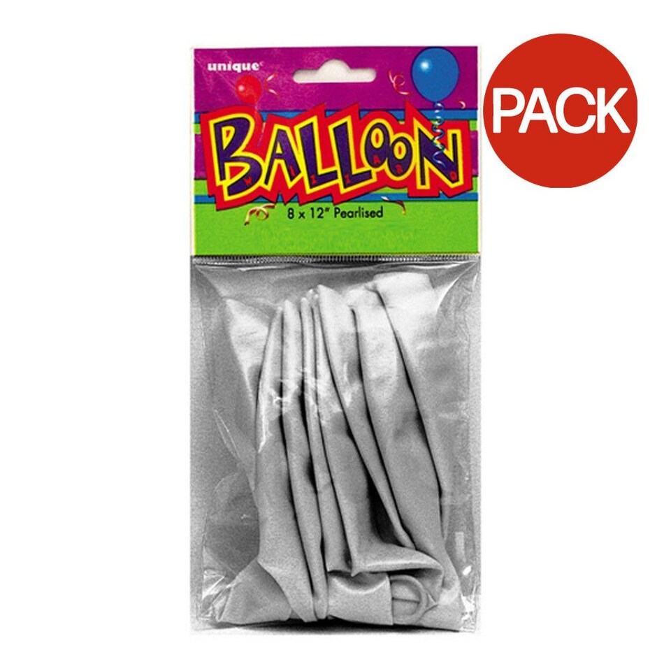 Unique Party 12 Inch Pearlised Latex Balloons (5 X Pack Of 8) - Shimmer Silver - One Size