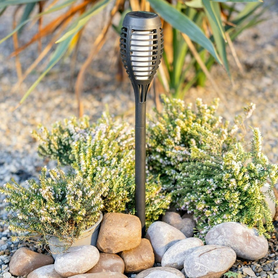 image 1 of ValueLights Set of 6 Flame Black Outdoor Solar Spike Light