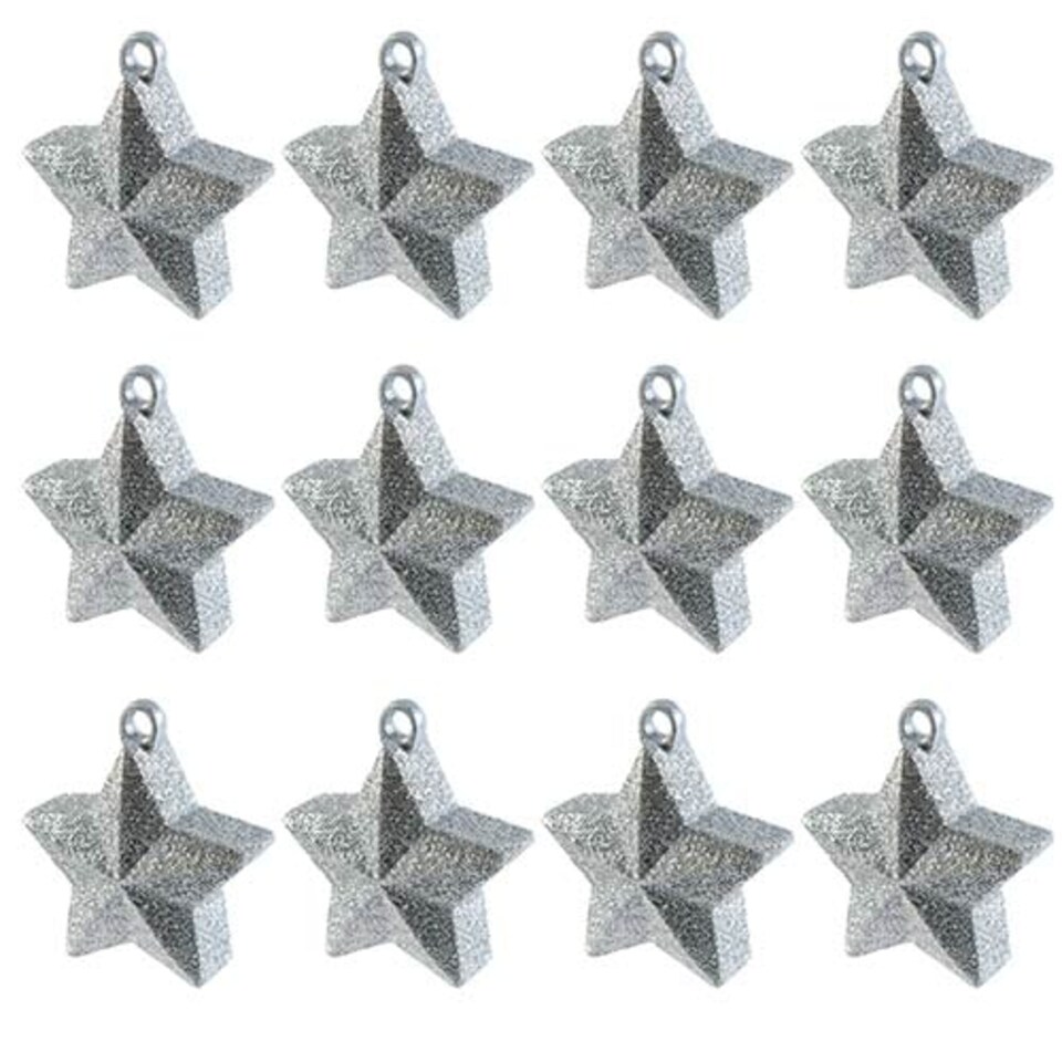 Silver Glitter Star Balloon Weights - Pack of 12