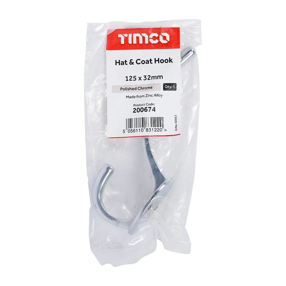 image 1 of Timco - Hat & Coat Hook - Polished Chrome (Size 125 x 32mm - 1 Each)
